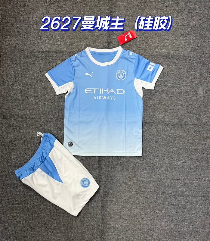 Niño_Kids Man City Home Soccer Uniform 26