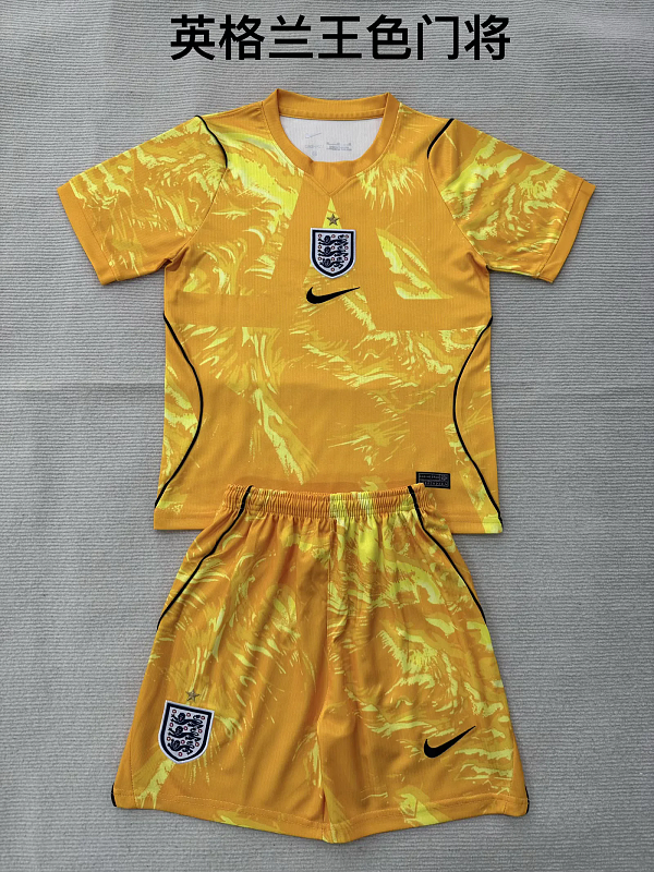 Niño_kids kit 2026 England GK yellow soccer jersey size 16-28
