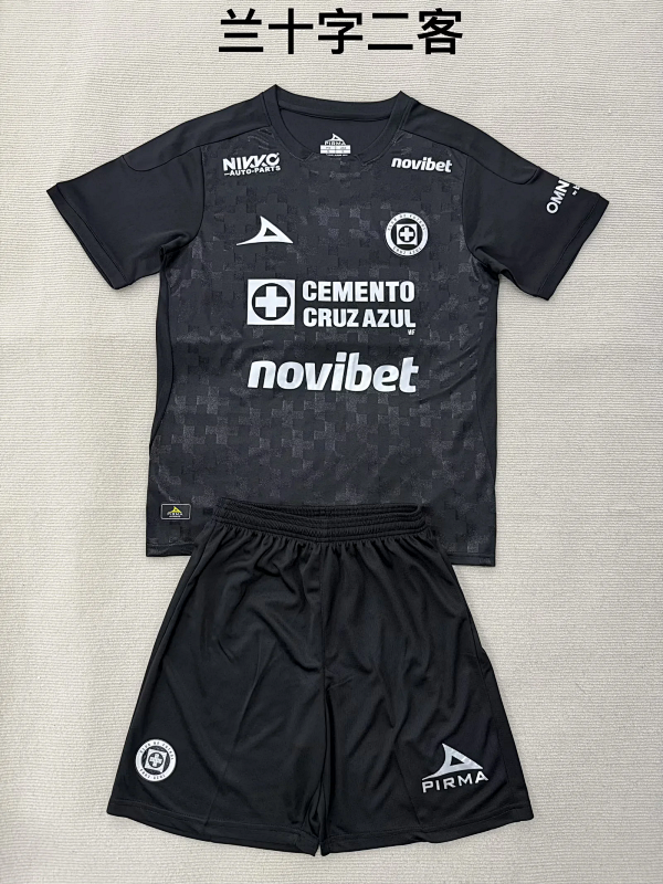 Niño_kids kit 25-26 Cruz Azul third black soccer jersey size 16-28