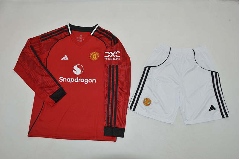 Niño_kids kit 25-26 man u home long sleeves soccer jersey size 16-28
