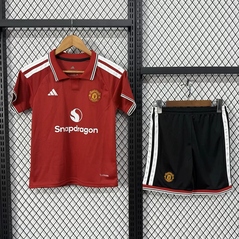 Niño_kids kit 26-27 man u home with black shorts soccer jersey size 16-28